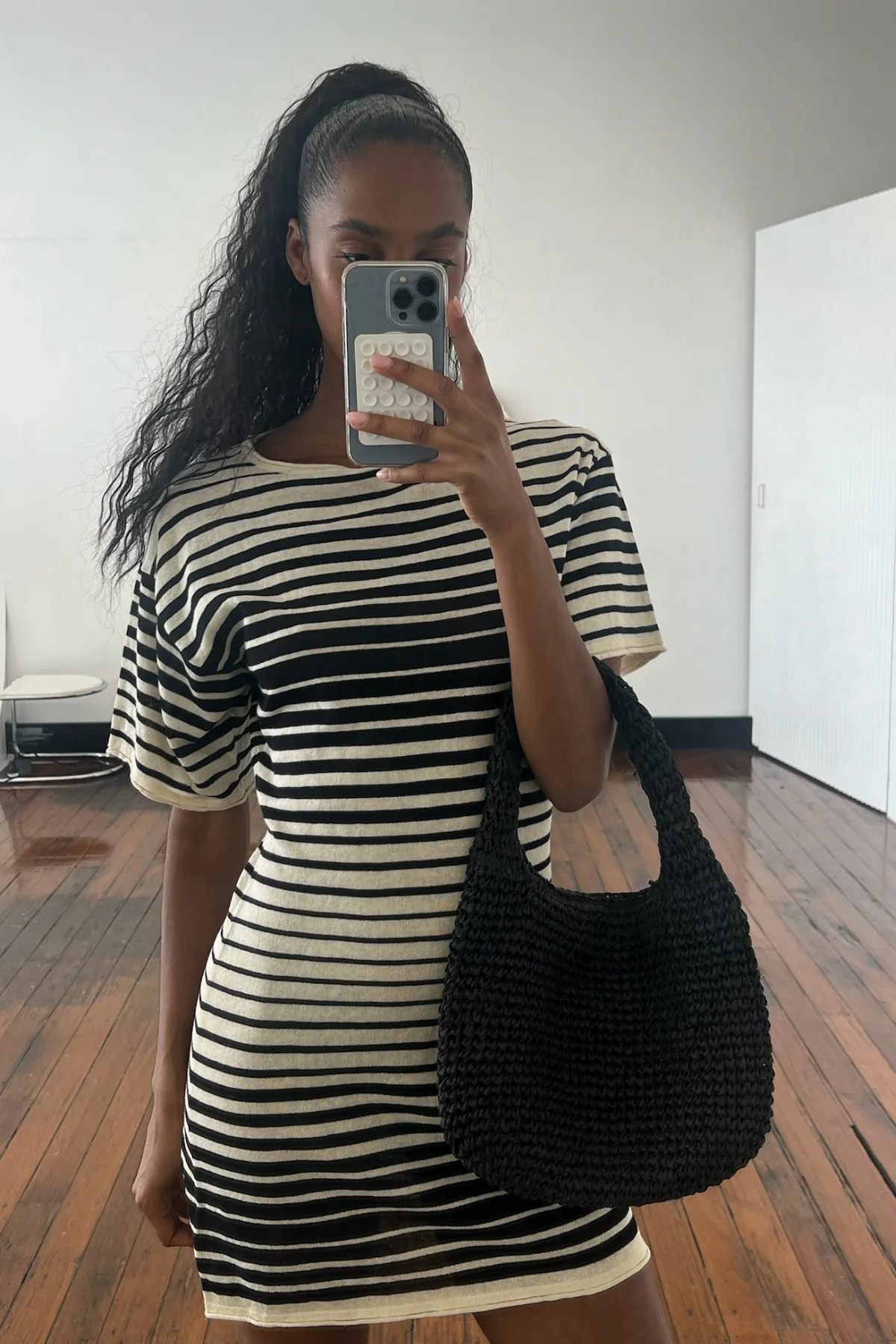 Ramie Cotton Knit Mini Dress - Ombre Stripe - Image 9