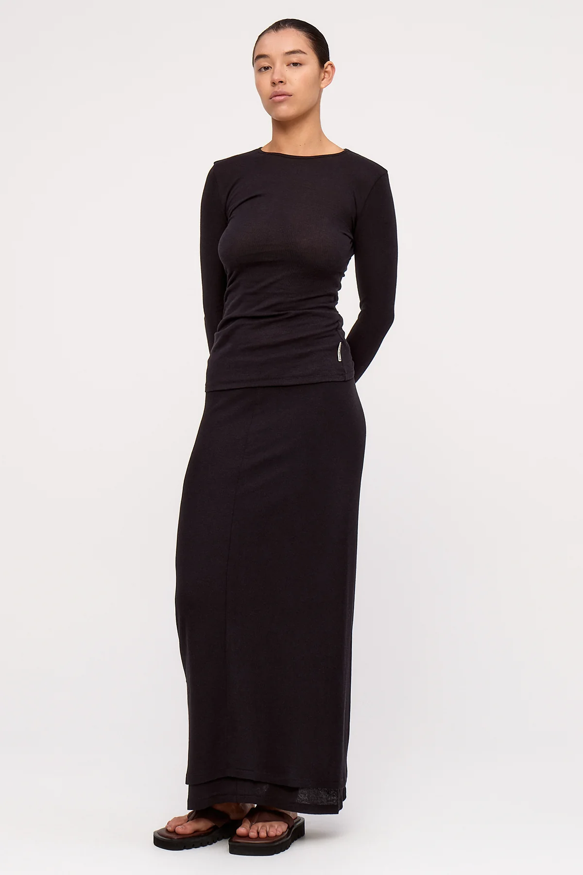 Rib Hemp Jersey Long Sleeve Top - Black - Image 3