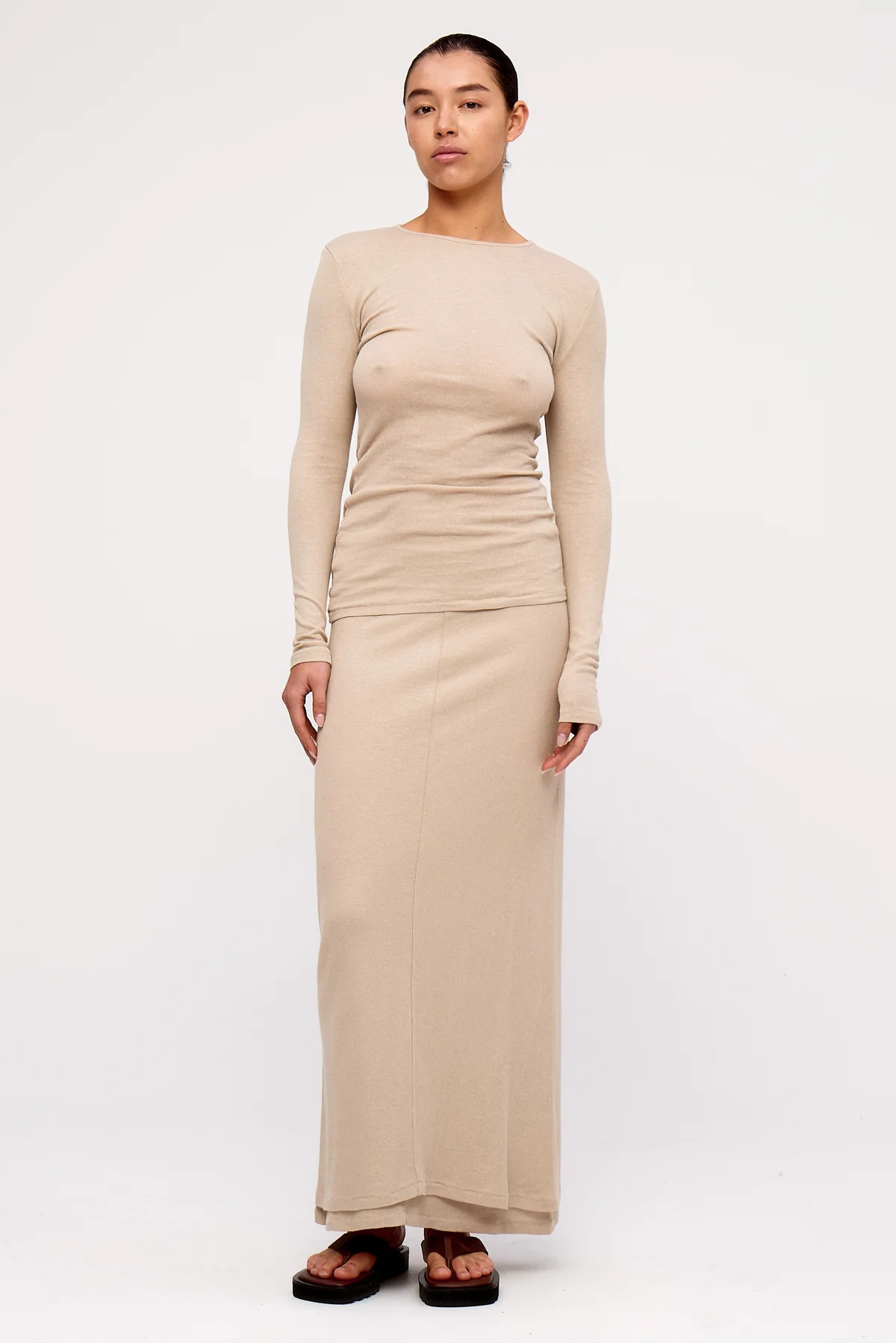 Rib Hemp Jersey Long Sleeve Top - Husk - Image 3
