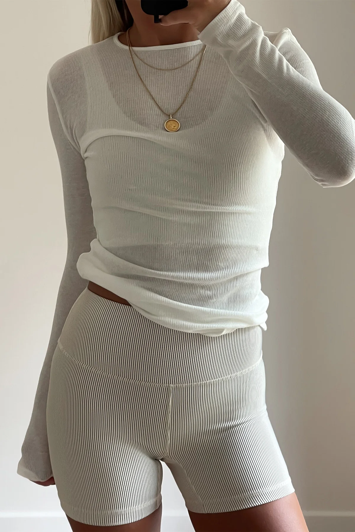 Rib Hemp Jersey Long Sleeve Top - White - Image 9