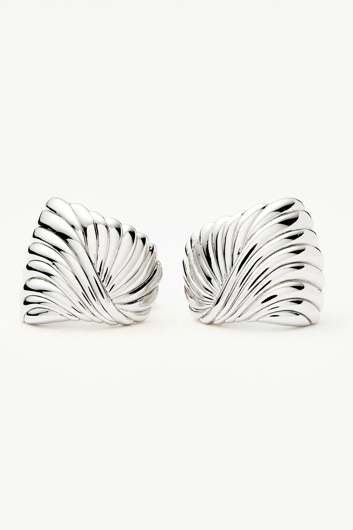 Ripple Oversized Stud Earrings - Silver - Image 5