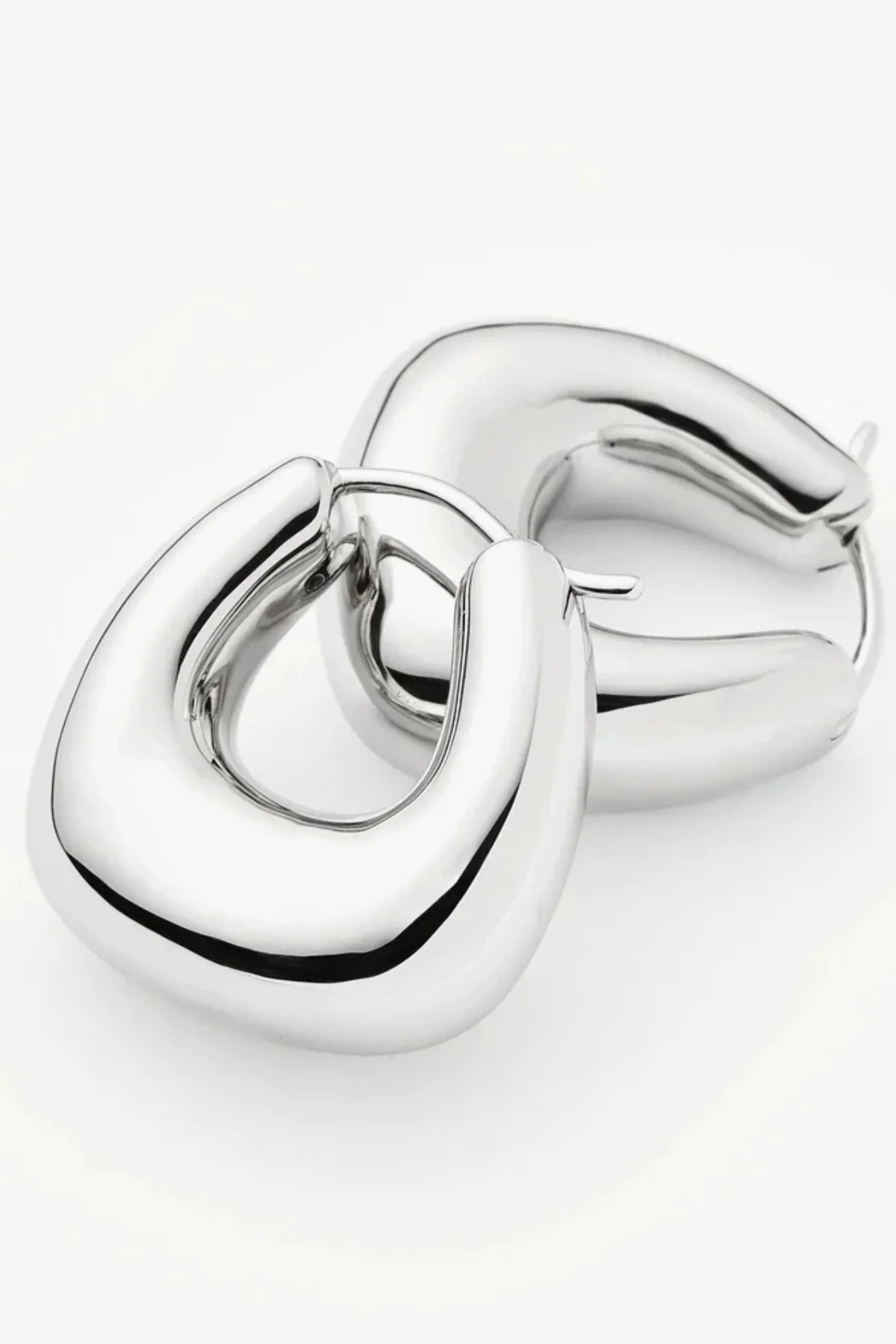 Sculptural Chubby Small Hoop Earrings - Silver - Image 2