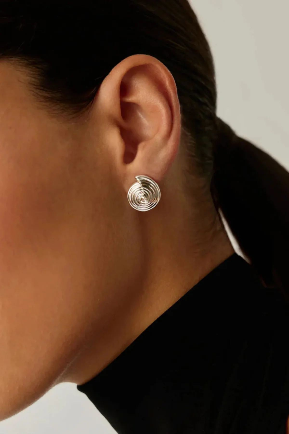 Spiral Small Stud Earrings - Silver - Image 5