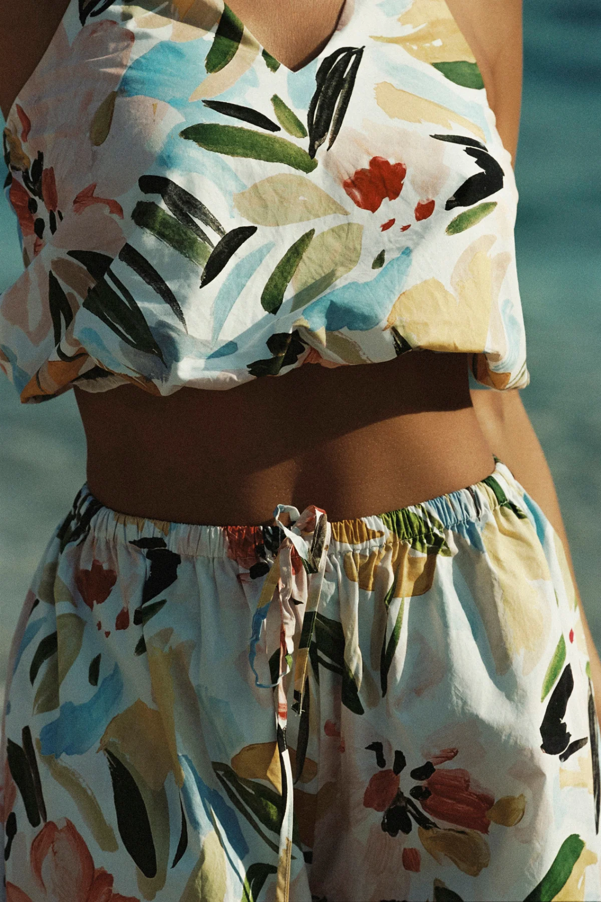 Summer Floral Cotton Halter Top - Image 2