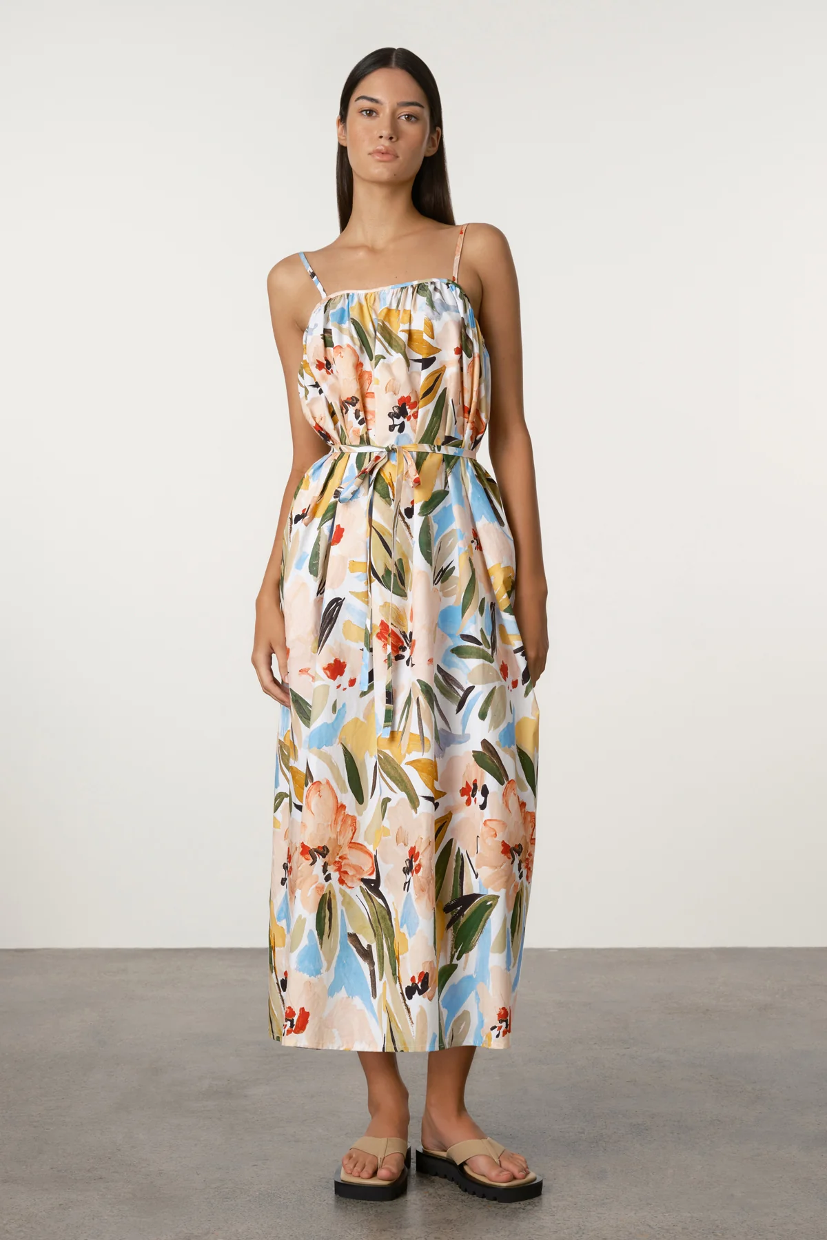 Summer Floral Gathered Cotton Dress - Image 3
