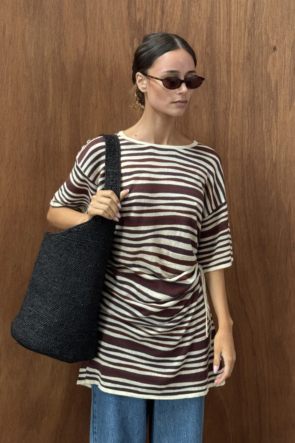 T-Shirt Knit Dress - Chocolate Stripe - Image 3