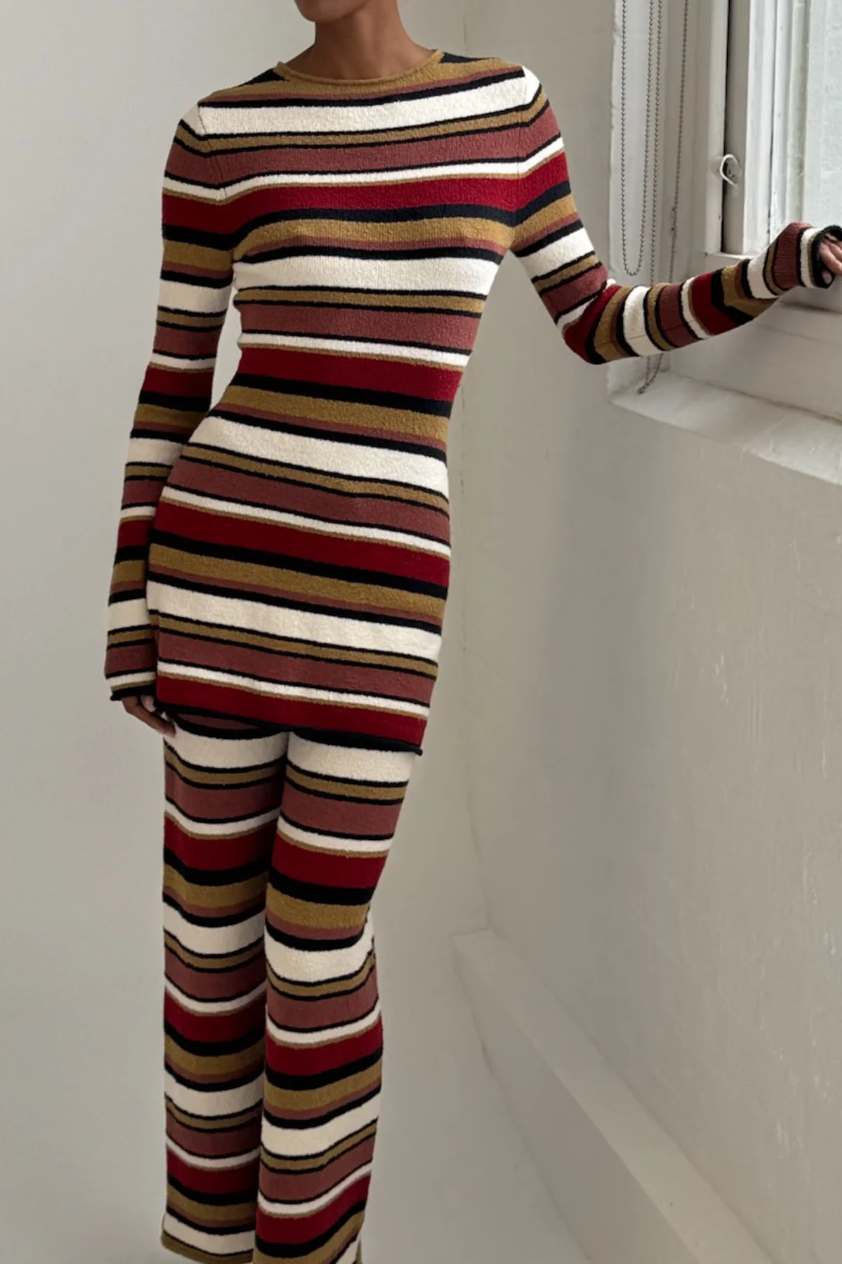 Textured Knit Mini Dress - Earth Stripe - Image 4