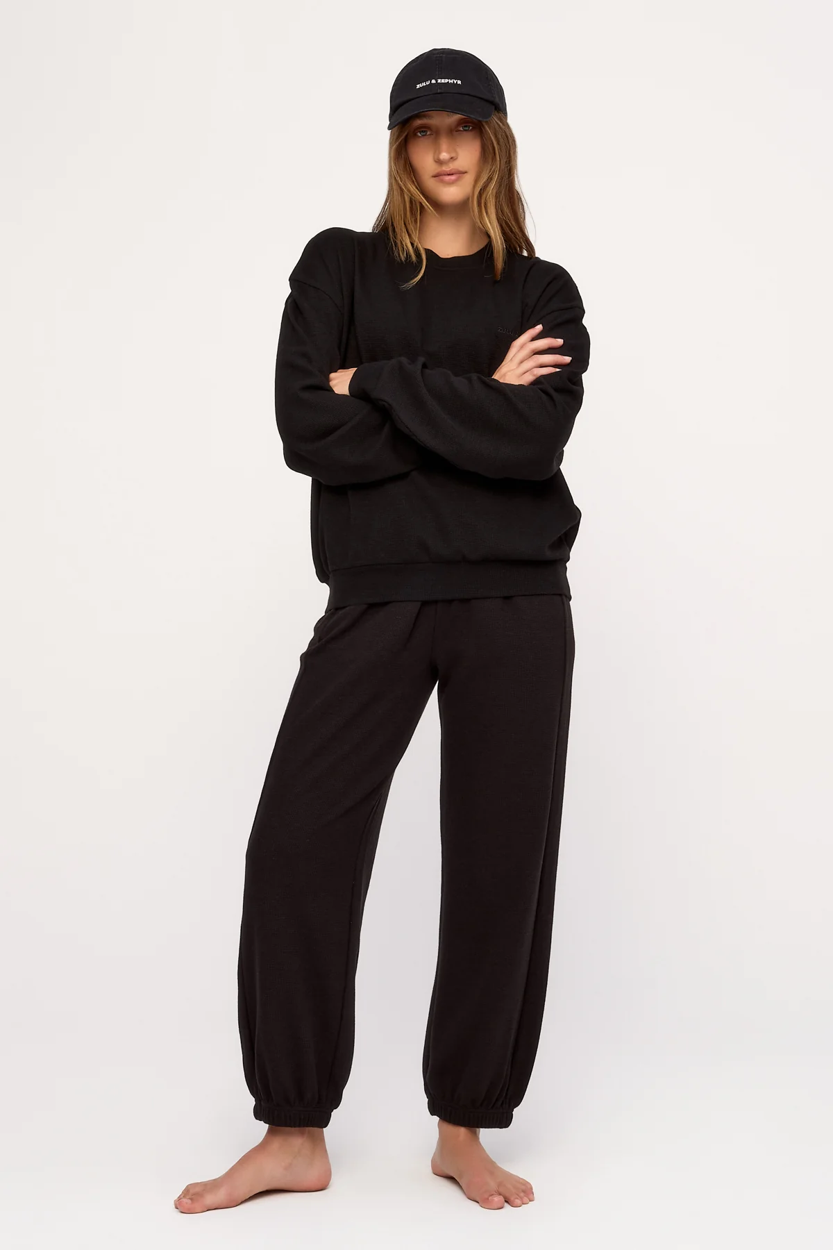 Textured Sport Sweat Shirt - Black Waffle - Image 4