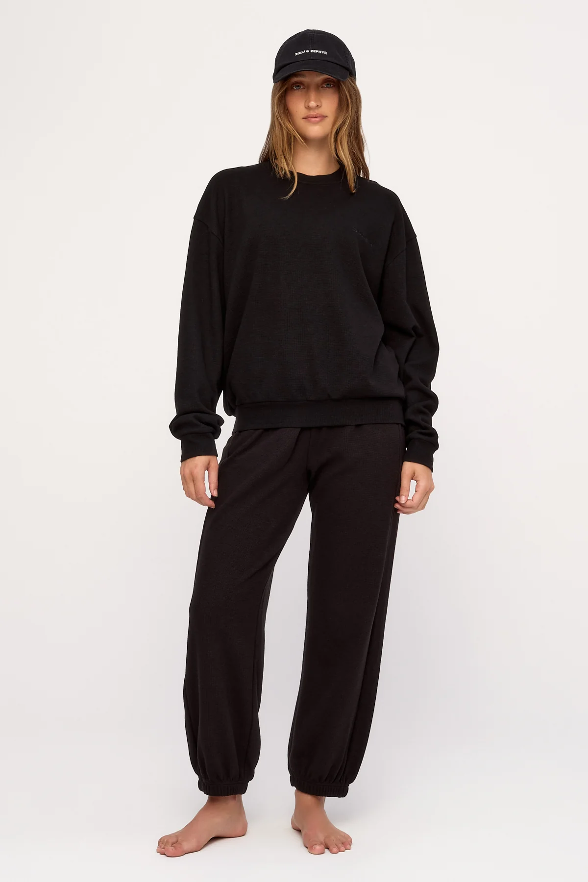 Textured Sport Sweat Shirt - Black Waffle - Image 5