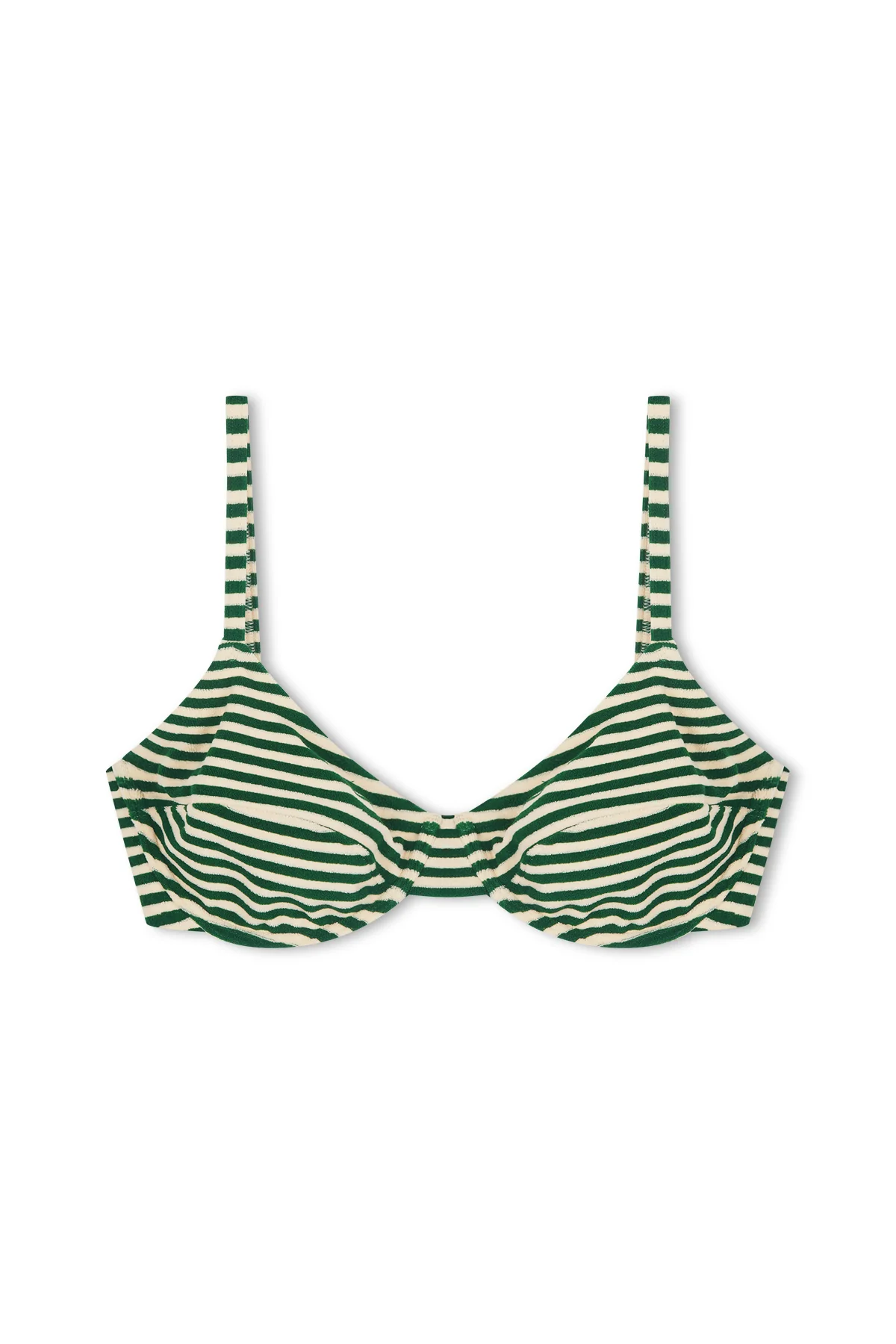 Towelling Balconette Bra Cup Top - Green Stripe