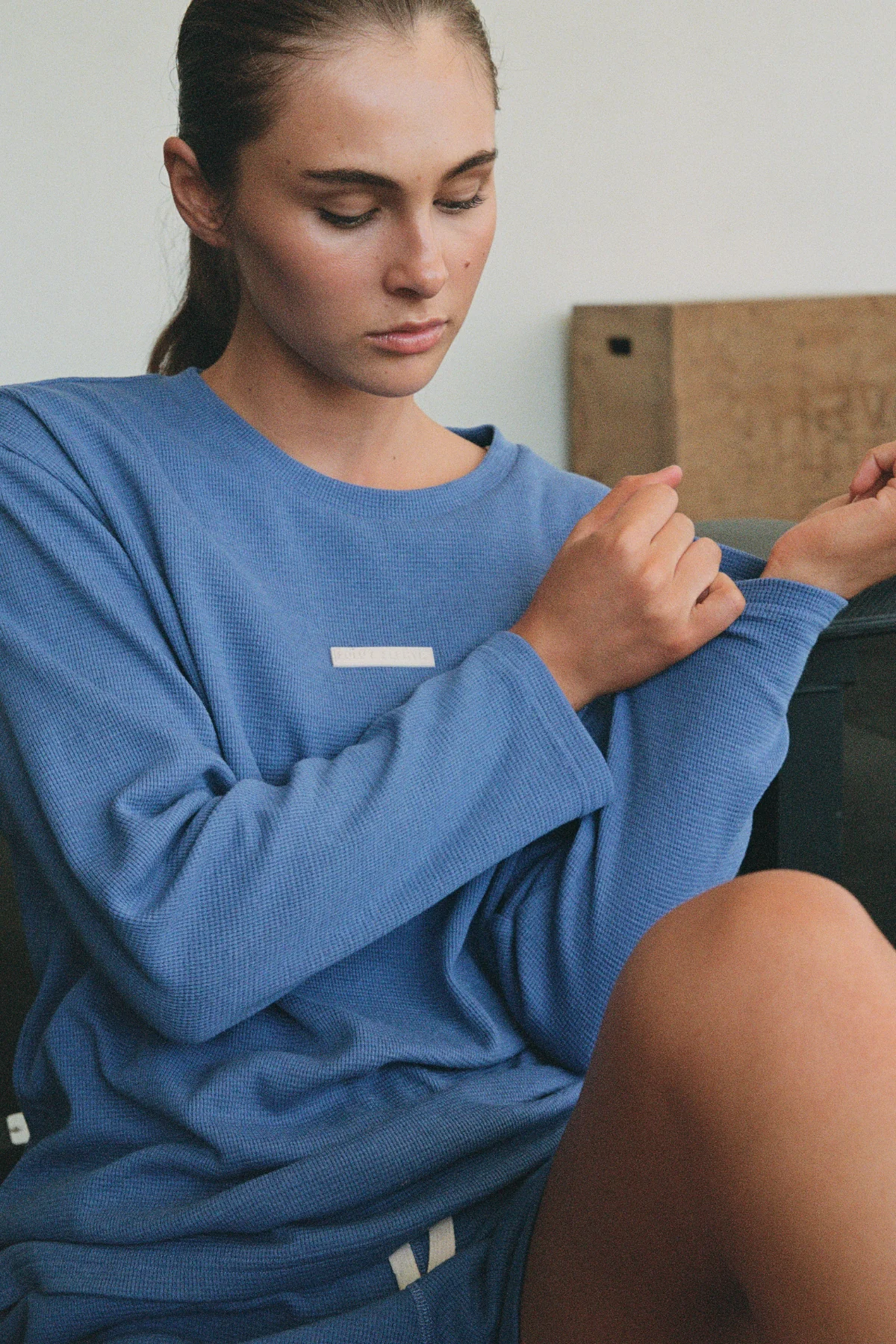 Waffle Long Sleeve Sport Tee - Blue - Image 5