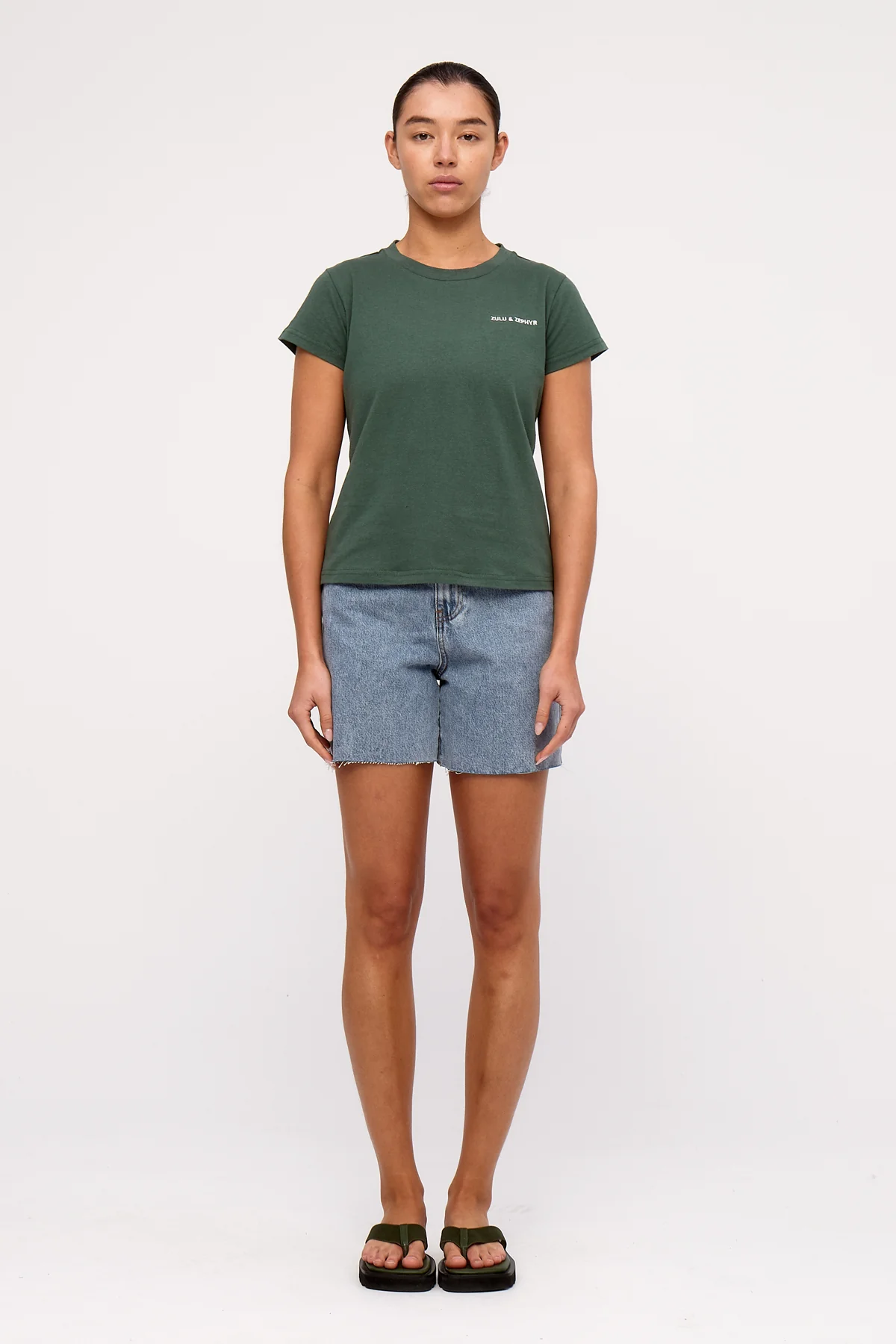 Zulu & Zephyr Logo Slim Tee - Tallow Green - Image 3